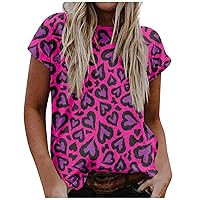 Short Sleeve Workout Shirts for Women Heart Print Turtle Neck Short Sleeve Tee Oversize Party Shirts for Women