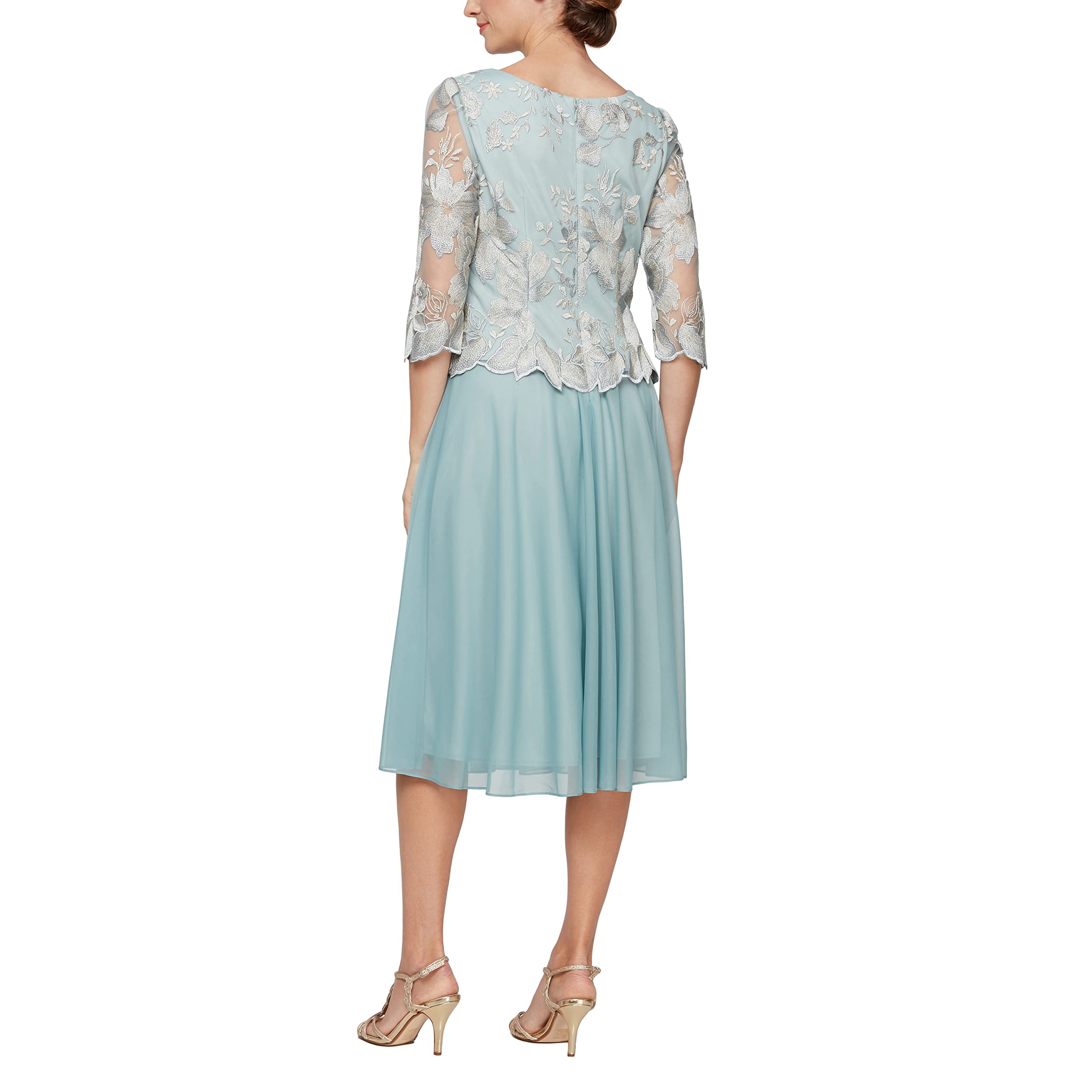 Alex Evenings Women's Tea Length Embroidered Bodice Mock Dress (Reg and Petite)