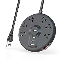 Power Strip, 6 Outlets and 3 USB Ports 6.5FT Long Extension Cord, Circle Socket Overload Surge Protector, 100% Copper Core, Flat Plug Charging Station Compact for Office, Home, Travel (Black)
