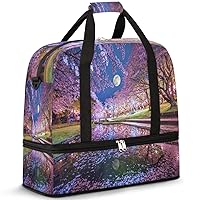 Flower Tree Moon Foldable Travel Duffel Bag Sports Tote Gym Bag With Shoe Compartment For Woman Man Carry On Luggage Overnight Travel Weekend Yoga Workout Bag Training Handbag
