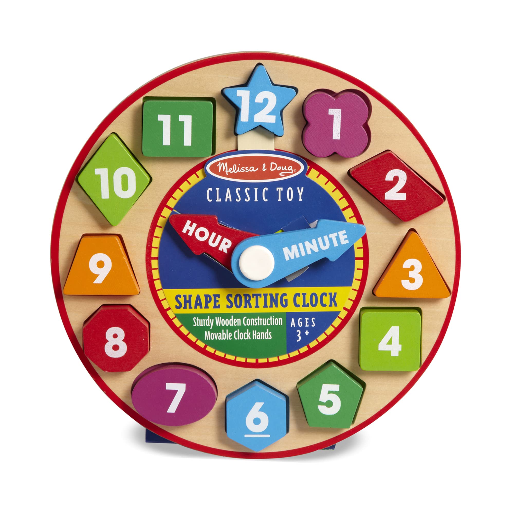 Melissa & Doug Shape Sorting Clock - Wooden Educational Toy - Learn To Tell Time Clock Toy For Kids 3+
