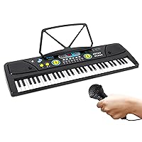 Pyle Portable 61 Key Piano Keyboard, Digital Musical Karaoke - Learning Keyboard for Beginners w/ Drum Pad, Recording, Microphone, Music Sheet Stand, Built-in Speaker, Wired Microphone, Black