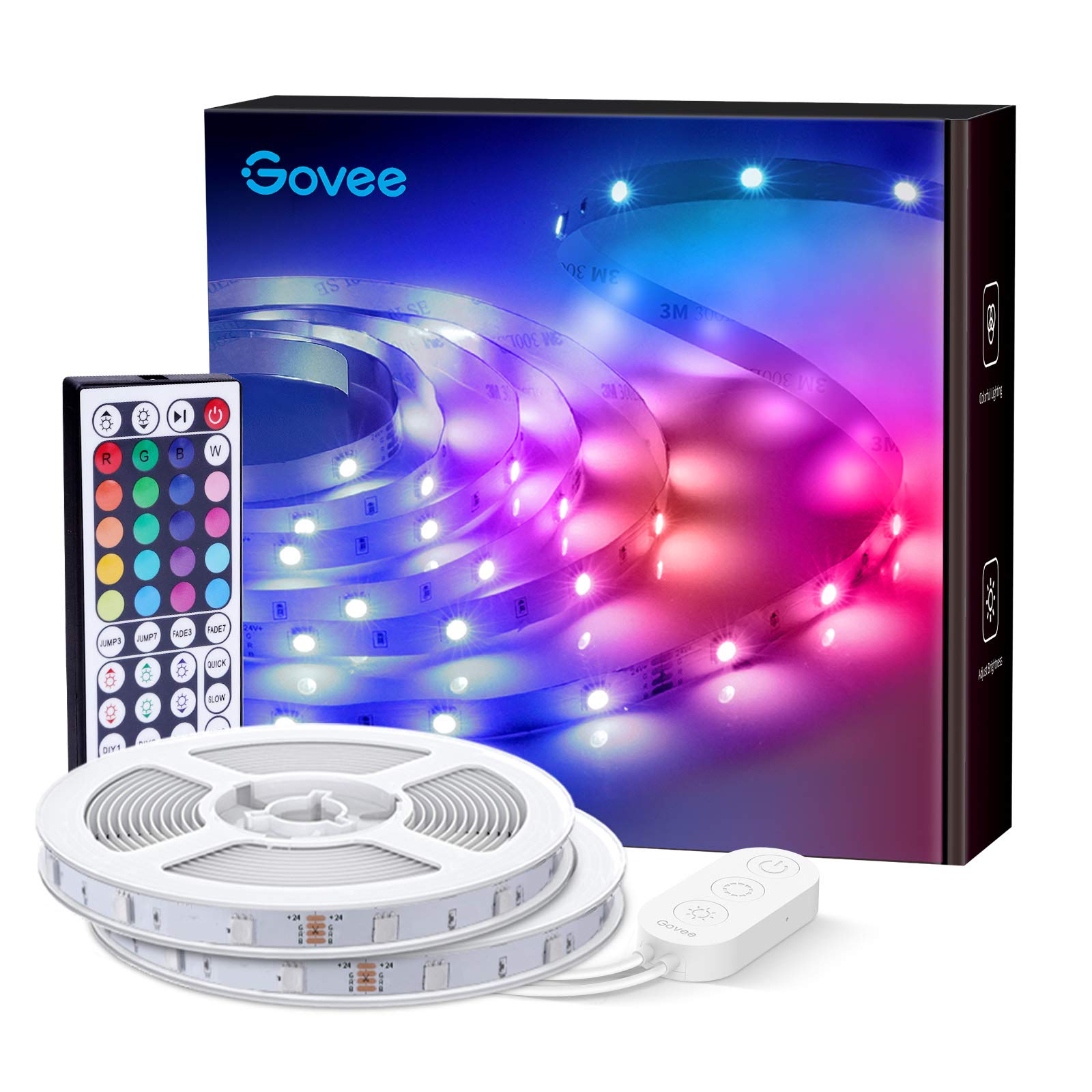Govee LED Strip Lights, 65.6ft RGB LED Light Strip with Remote Control, 20 Colors and DIY Mode Color Changing Light, Easy Installation LED Lights for Bedroom, Ceiling, Kitchen, 2 Rolls of 32.8ft
