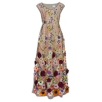 Womens 3D Floral Applique Maxi Dress