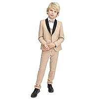 Lilax Boys Suit Set, Satin Collar Formal Jacket, Vest, Pants, Shirt and Matching Bowtie 5 Pcs