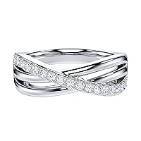 THELANDA Genuine Moissanite or Simulated Round Brilliant Cut Diamond Sterling Silver Crossover Split Shanks Wedding Ring For Couples