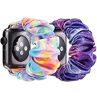 [2 Pack] Scrunchie Band Compatible with Kids Apple Watch Band 38mm 40mm 41mm & 42mm 44mm 45mm,Cute Printed Elastic Solo Loop Bands for iWatch Series 9/8/7/6/5/4/3/SE/SE2/Ultra 2/Ultra,Boys & Girls
