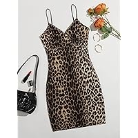 Dresses for Women 2022 Wrap Detail Leopard Cami Bodycon Dress (Color : Multicolor, Size : Small)