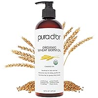 PURA D'OR 16 Oz ORGANIC Wheat Germ Oil - 100% Pure & Natural USDA Certified Cold Pressed Carrier Oil - Vitamin E Rich, Moisturizing & Nourishing Anti-Aging Properties - Healthy Hair Growth & Skincare
