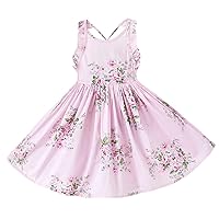 Toddler Vintage Floral Girls Dress Baby Backless Sundress Sleeveless Matching Outfits
