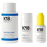 K18 Detox & Repair Bundle - Leave-In Repair Hair Mask, 4-Minute Speed Treatment(50ml), Color Safe Cleansing Shampoo (8.5oz) to remove build up, and Weightless Hair Strengthening Oil (30ml)