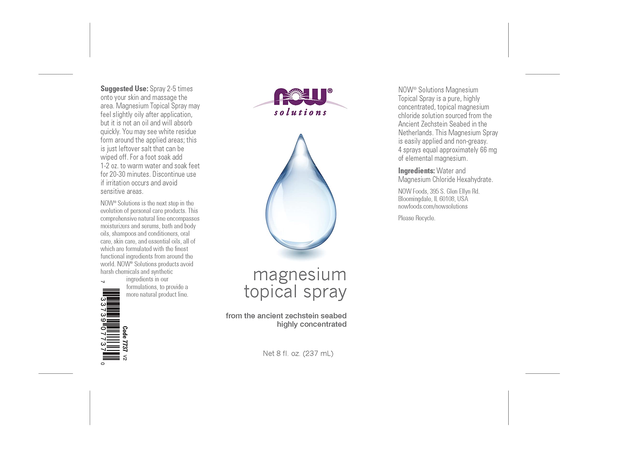 NOW Solutions, Magnesium Topical Spray, from the Ancient Zechstein Seabed, Highly Concentrated, 8 Fl Oz (Pack of 1)