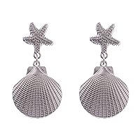 Alilang Women's Silver Toned Dangle Drop Ocean Starfish Seashell Nautical Beach Earrings
