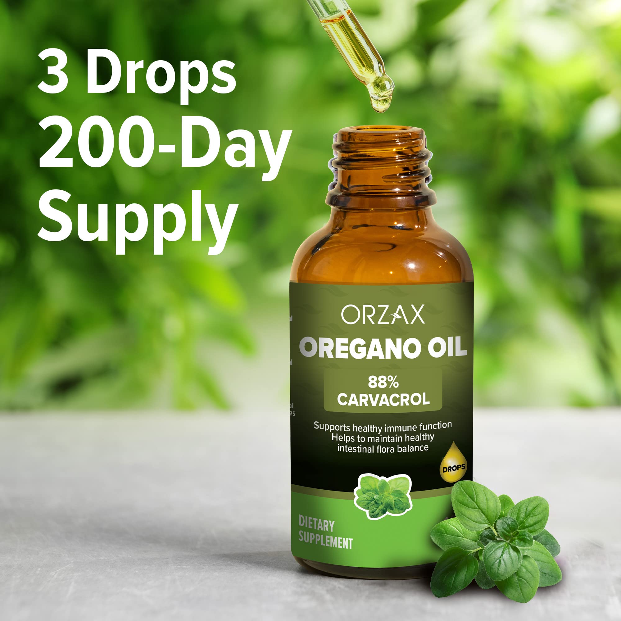 ORZAX Oregano Oil Drops, 1 Fl Oz (30 ml), Wild Oregano Oil with 88% Carvacrol, Helps Immune Support, 200 Day Supply