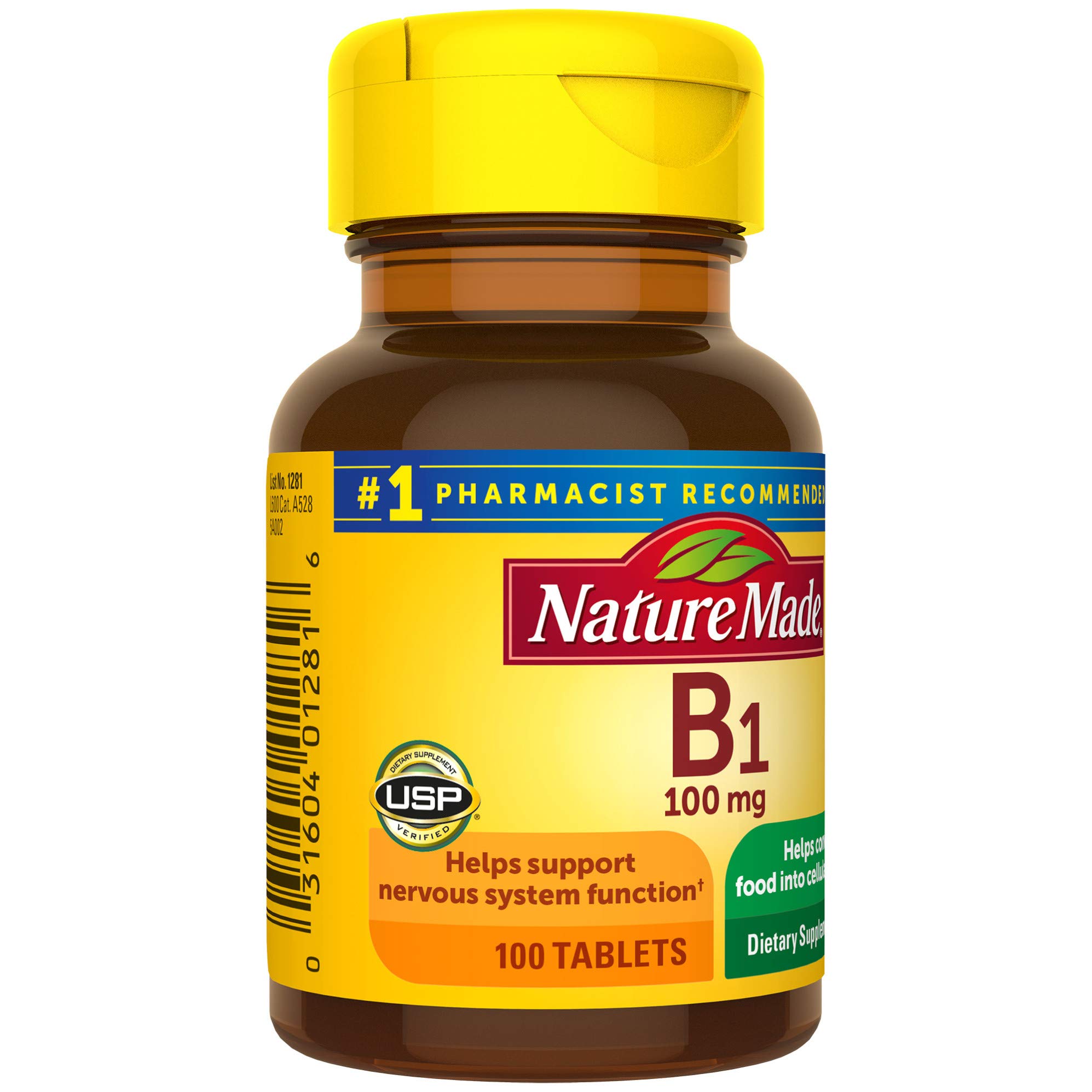 Nature Made Vitamin B1 100 mg, Dietary Supplement for Energy Metabolism Support, 100 Tablets, 100 Day Supply