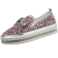 Women's Glitter Slip-On Loafers Platform Rhinestones Sneaker Cute Bow Comfort Sneaker Flat Loafer