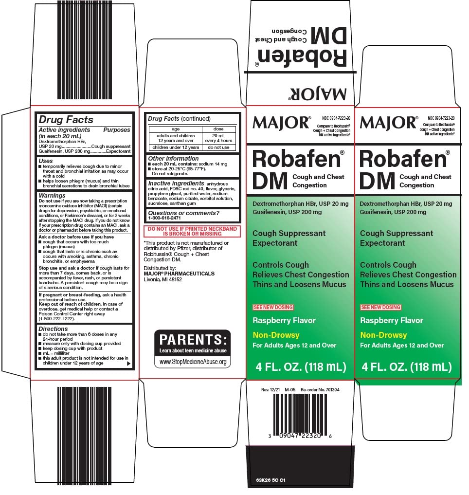 Major Robafen DM Cough & Chest Congestion Cough Suppressant & Expectorant Dextromethorphan 20 mg/Guaifenesin 200 mg Raspberry Flavor Cough Syrup - 4 Fl Oz