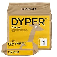 DYPER Viscose from Bamboo Baby Diapers Size 1 + 1 Pack Wet Wipes | Honest Ingredients | Made with Plant-Based* Materials | Hypoallergenic for Sensitive Newborn Skin, Unscented