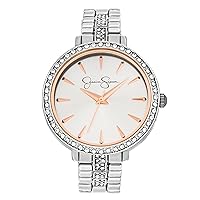Jessica Simpson Womens Watches with Crystal Diamonds, Analog Quartz Dress Wrist Watch for Women with a Matching Pendant Necklace and Earrings - Unique Gifts for Her