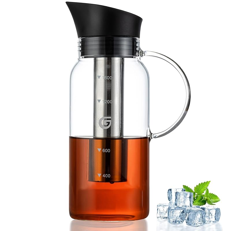 Cold Brew Coffee Maker with Automatic Opening and Closing Lid, Airtight Iced  Coffee Maker and Tea Brewer with Fine Removable Steel Infuser and Scale, Cold  Brew Maker/Pitcher(1.6L/ 54 oz)