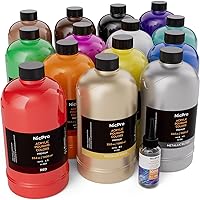 14 Colors Large Bulk Acrylic Pour Paint Set (33.8 oz,1000 ml) Premixed High Flow Art Pouring Paint Supplies Kit with Silicone Pour Oil, Gloves for Beginner Cell Creation Flow DIY, Ready to Pour
