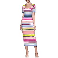 GUESS Women's Textured Knit Off The Shoulder Midi Dress, Sand Multi, 16
