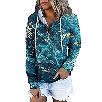 Women's Pullover Hoodies Casual Button Down Long Sleeve Lightweight Printed Sweatshirts 2023 Fall Tops With Pocket