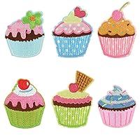 6pcs LIn Cake Iron On Patches Cartoon Embroidery Ice Cream Badges for Sewing Kids Clothing (6pcs)