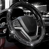 Valleycomfy Steering Wheel Cover for Women Men Bling Bling Crystal Diamond Sparkling Car SUV Wheel Protector Universal Fit 15 Inch (Black with Black Diamond, Standard Size(14
