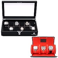 Saffiano Watch Roll Travel Case in Nero Black & 12 Slot Watch Box Organizer - Protect, Store, & Display Fine Timepieces