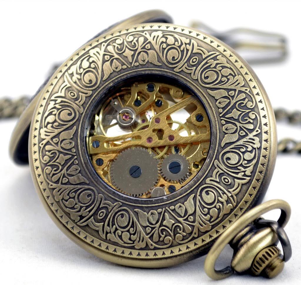 Infinite U Yellow Chinese Dragon Bronze Roman Numerals Steel Mechanical Pocket Watch