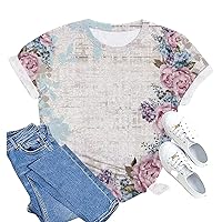 Graphic Tees for Women Crop Top Tight 2024 Women's Floral Short Sleeve Tops Casual Fashion Shirts and Blouses