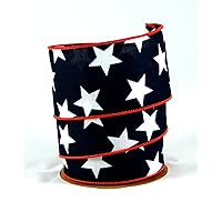 Reliant Ribbon Large Stars Wired Edge Ribbon, 2-1/2 Inch X 10 Yards, Navy/red