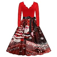 Women's Fall Dresses 2023 Fashion Christmas Casual Slim Print Hem Long Sleeve Dress, S-3XL