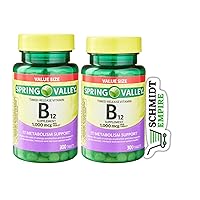 Spring Valley Vitamin B12 Timed-Release Tablets Dietary Supplement 1,000 Mcg, 300 Count with Bundle (SchmidtEmpireSticker) (2)