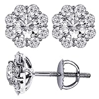 1.70 CT TW Briliant Cut Diamond Cluster Stud Earrings in Platinum