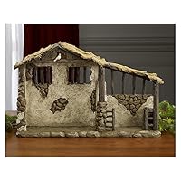 Three Kings Gifts Lighted Stable, Creche, Flat Bottom for Stability, Home Decorating Nativity Scene Set & Figures Shelter with White Dove, for 10 inch Scale Collection