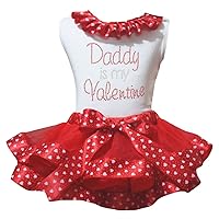 Petitebella Daddy Is My Valentine White Shirt Red Heart Petal Skirt Outfit Nb-8y