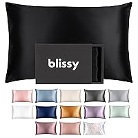 Blissy Silk Pillowcase - 100% Pure Mulberry Silk - 22 Momme 6A High-Grade Fibers - Silk Pillow Cover for Hair & Skin - Regular, Queen & King with Hidden Zipper (Standard, Black)