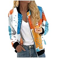 Women's Bomber Jacket Lightweight Full Zip Up Jacket Cropped Floral Coat Jacket Retro Moto Windbreaker Outwears