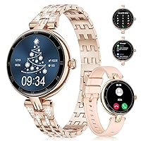Women’s Smart Watch Bluetooth Answer Make Calls for Android iOS 1.1” AMOLED Female Smartwatch Sport Fitness Tracker Heart Rate Sleep Monitor Diamond Smart Watch Ladies Rose Gold Steel Smartwatch