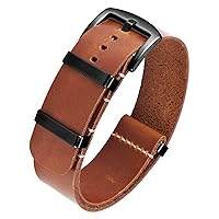 BINLUN Leather Watch Band Crazy Horse Oiled Leather Watch Straps 18mm 19mm 20mm 21mm 22mm 24mm Replacement One-Piece Watchbands for Men and Women Silver & Black Buckle