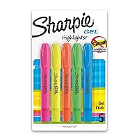 SHARPIE Gel Highlighters, Bullet Tip, Assorted Fluorescent Colors, 5 Count Pack, Smear and Bleed Resistant, Long-lasting and Uncapable