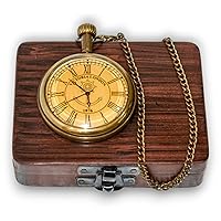 Hassanhandicrafts Antique Vintage Maritime Victoria London 1876 Brass pocket watch with wooden box, Brass Brown Antique