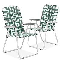 MoNiBloom Webbed Folding Lawn Beach Chair for Adults Portable Lightweight Webbing Heavy-Duty Aluminum Frame Web Lounge Camping Chairs for Patio Yard Garden Backyard Outdoor (Dark Green, 2-Pack)