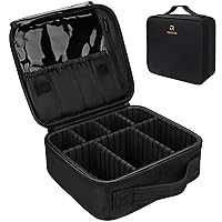 Relavel Travel Makeup Train Case Makeup Cosmetic Case Organizer Portable Artist Storage Bag with Adjustable Dividers for Cosmetics Makeup Brushes Toiletry Jewelry Digital Accessories Black
