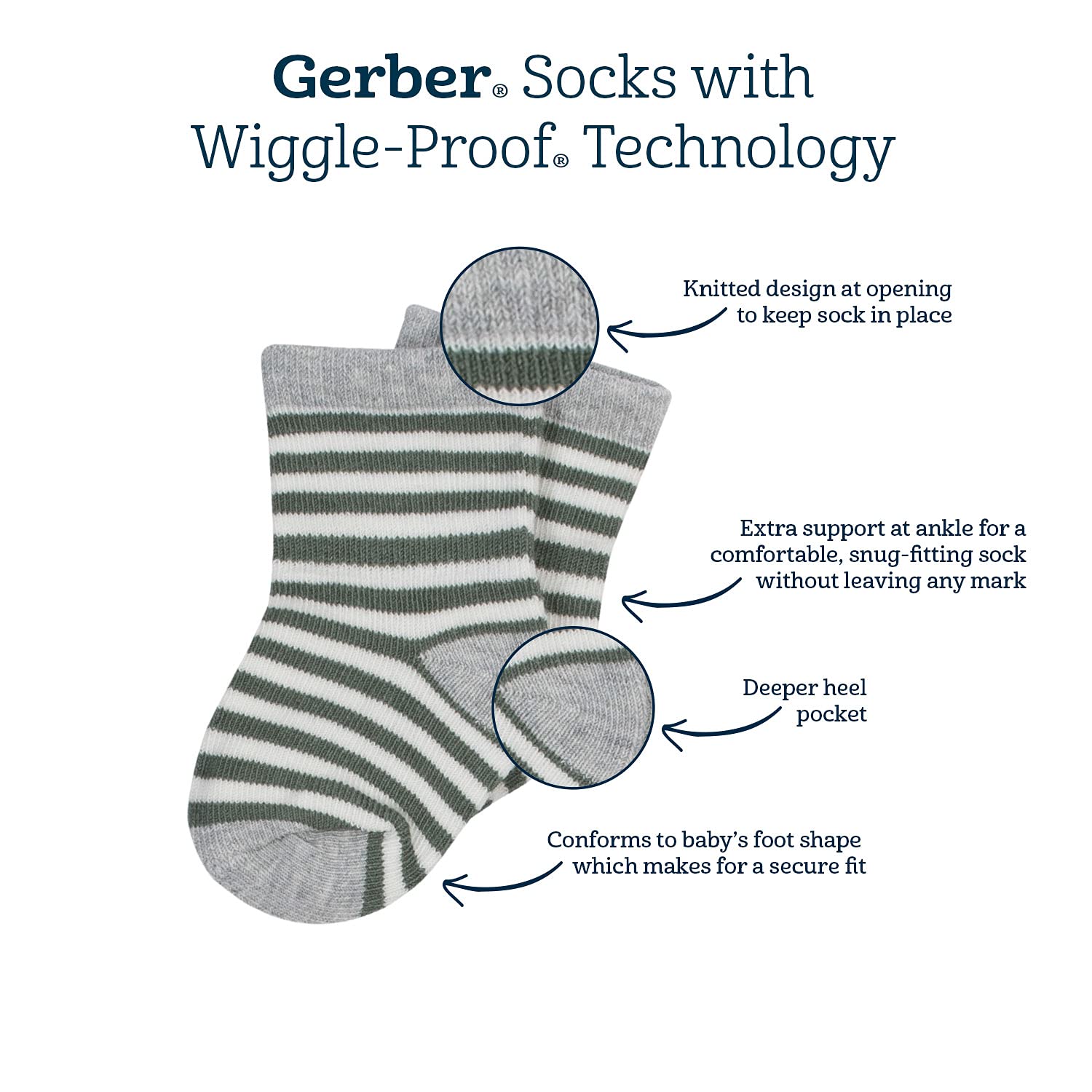 Gerber Baby 8-Pack Wiggle-Proof Jersey Crew Socks