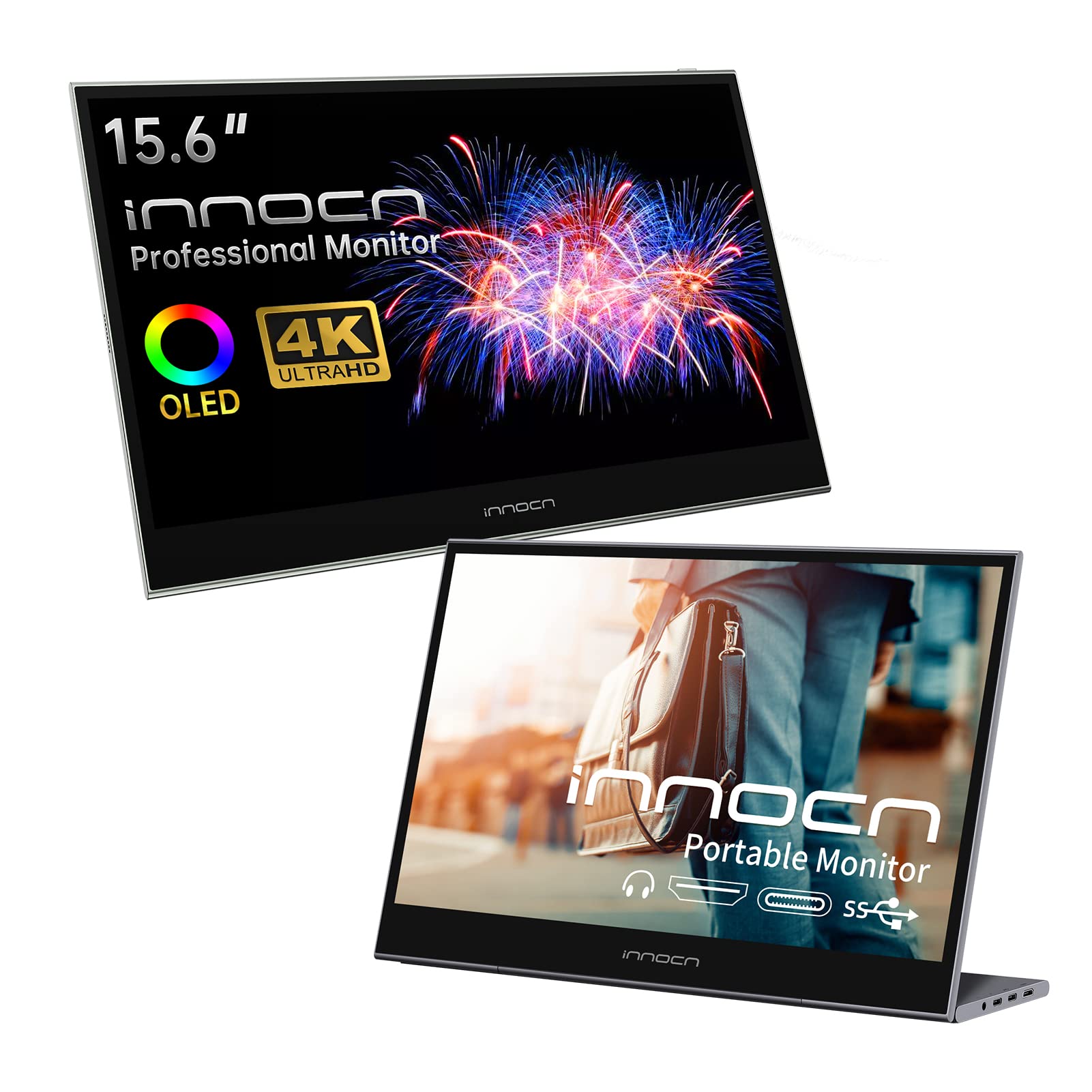 INNOCN OLED Portable Monitor w/Smart Protective Case Built-in Battery + 100% sRGB Touchscreen Portable Laptop Monitor Integrated Kickstand