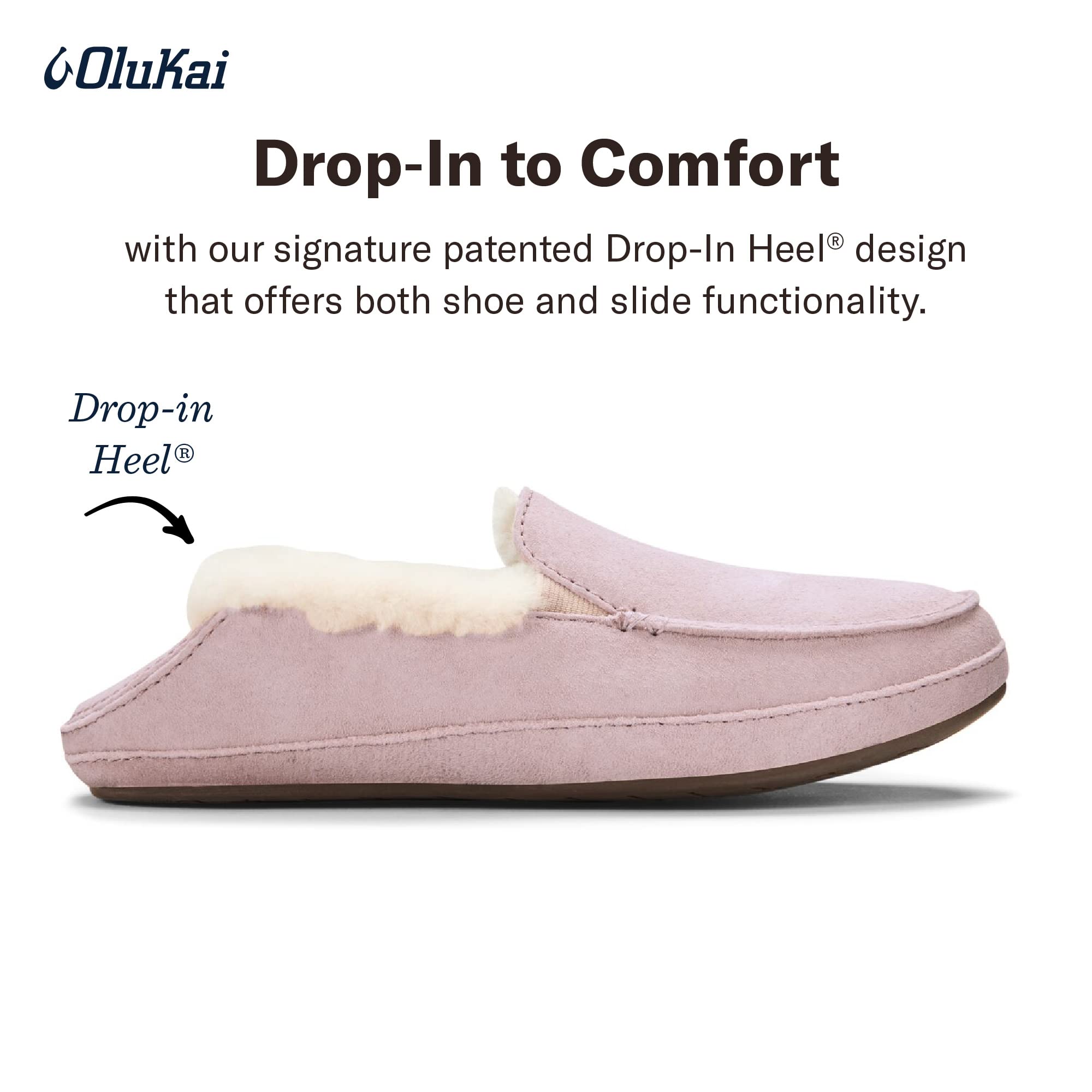 OLUKAI Ku'una Slipper, Women's Slip-On Shoes, Genuine Shearling & Premium Nubuck Leather, Drop-In Heel Design, Cozy & Ultra-Soft Comfort Fit