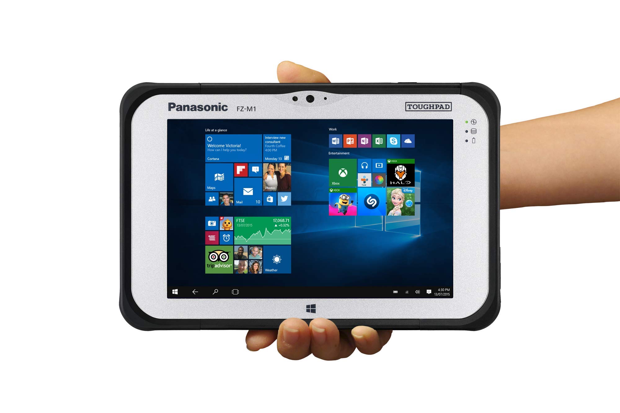 Panasonic Toughpad M1, FZ-M1, FZ-M1CEBEABM, Intel Core i5-4302Y @1.6GHz, 8GB, 128GB SSD, Wi-fi, Bluetooth, 4G LTE, Win 10 Pro, TPM 1.2, Camera, Webcam, 2D Barcode Laser (EA30), Bridge Battery